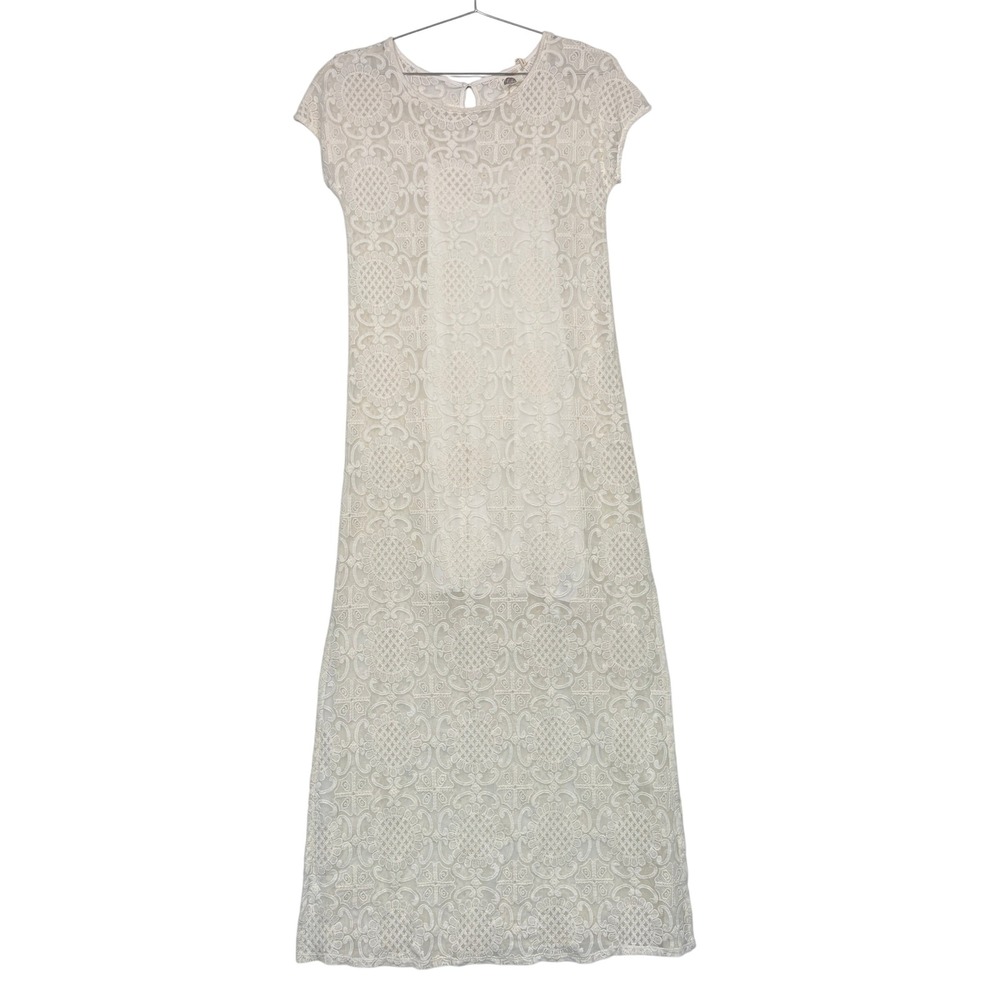 Lilka Women Maxi Dress XS Cream Lace Overlay Cap Sleve Boho Anthropologie Bridal